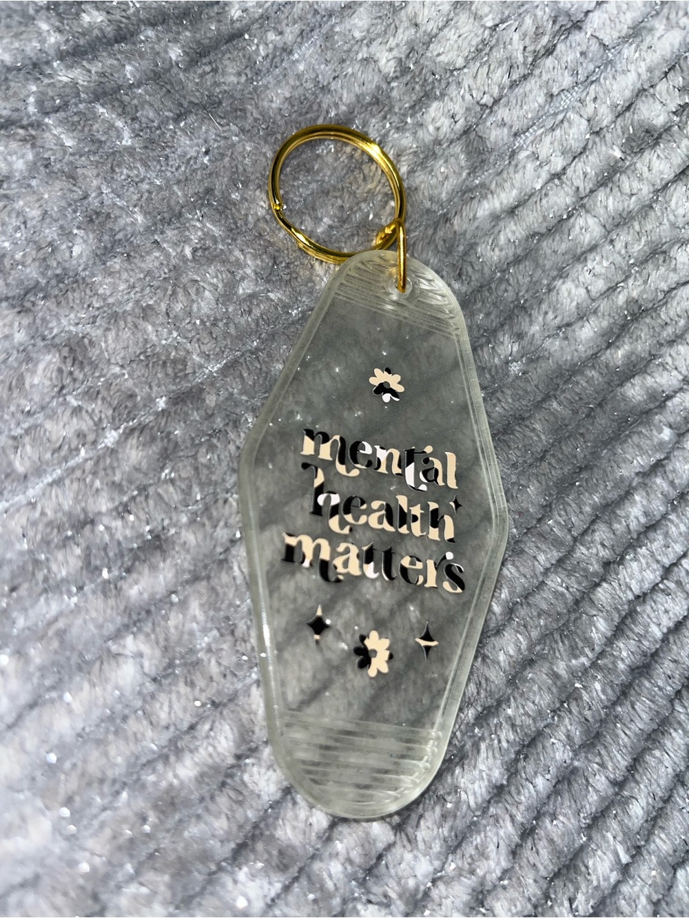 Acrylic 'Mental Health Matters' Keychain - Clear with Gold Ring